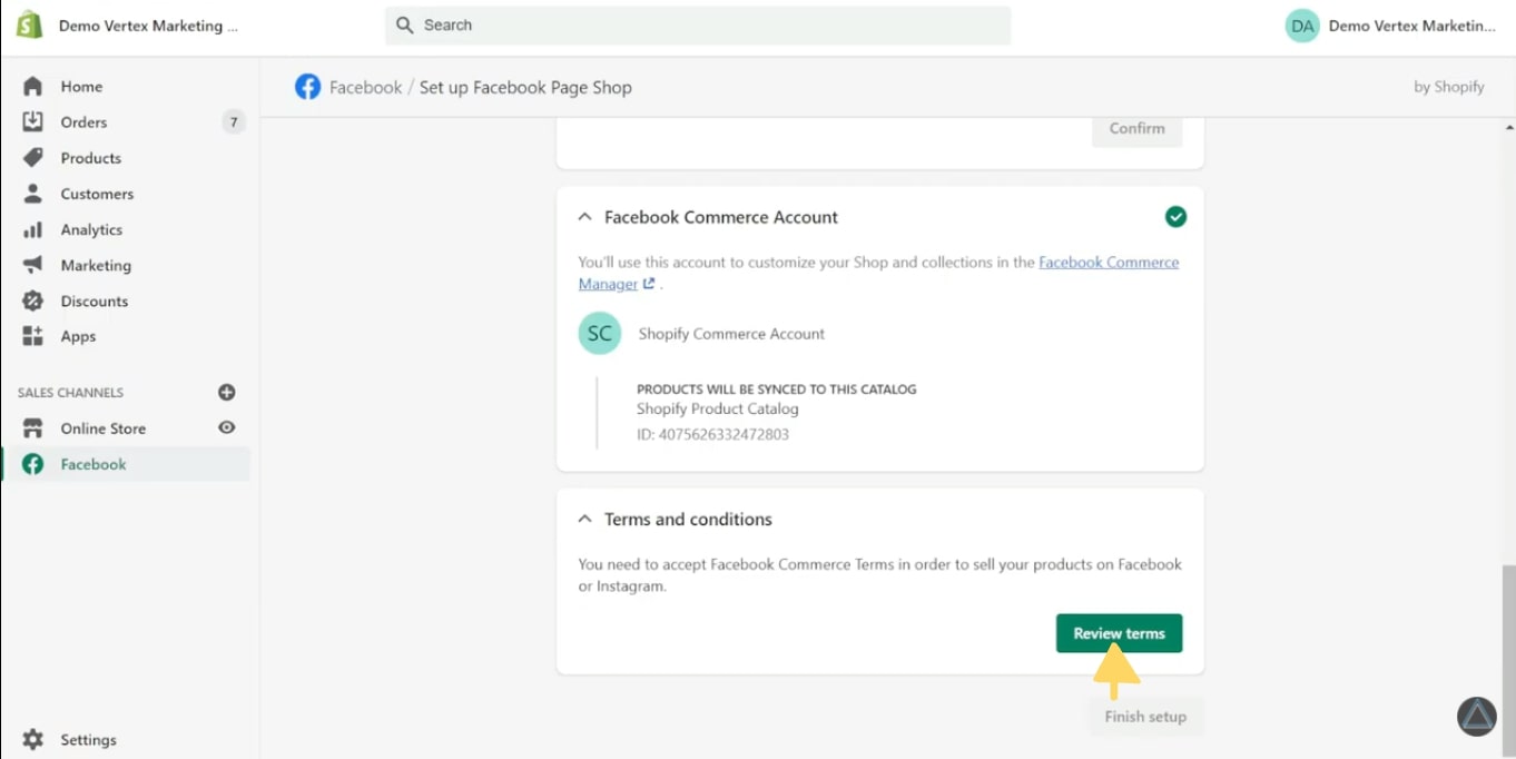 Connect your Facebook Ecommerce accounts and accept the terms and conditions