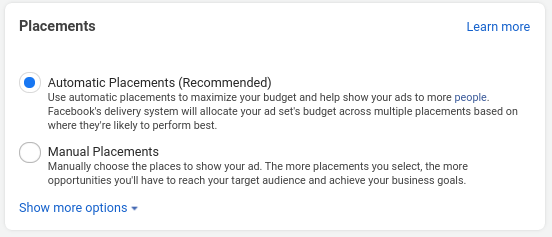 When running a Facebook ads, you can chose either automatic or manual placments