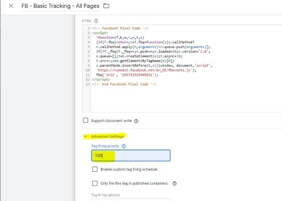 Adding a tag priority in google tag manager