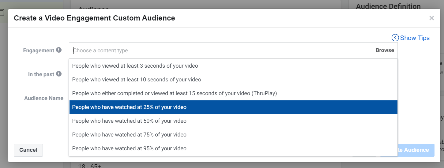 Retargeting people that have watched 25% of a video