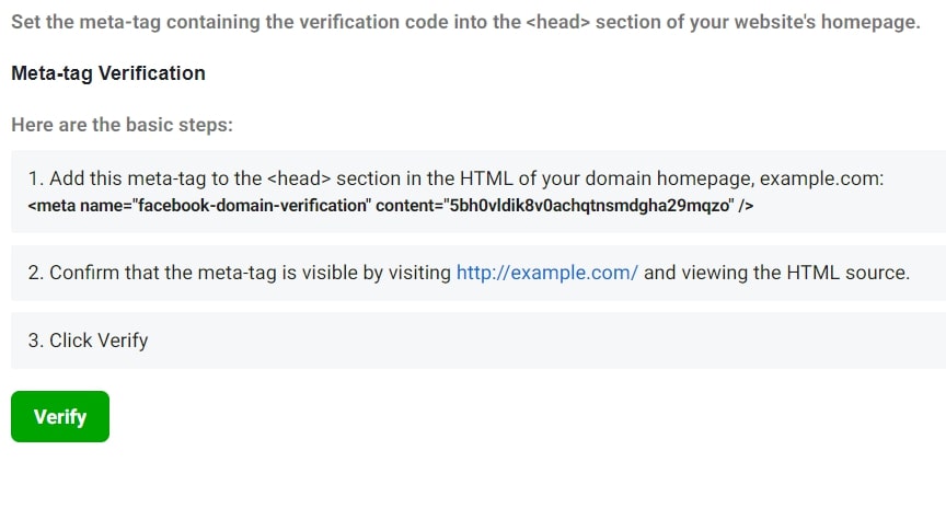 Verify domain using the meta-tag