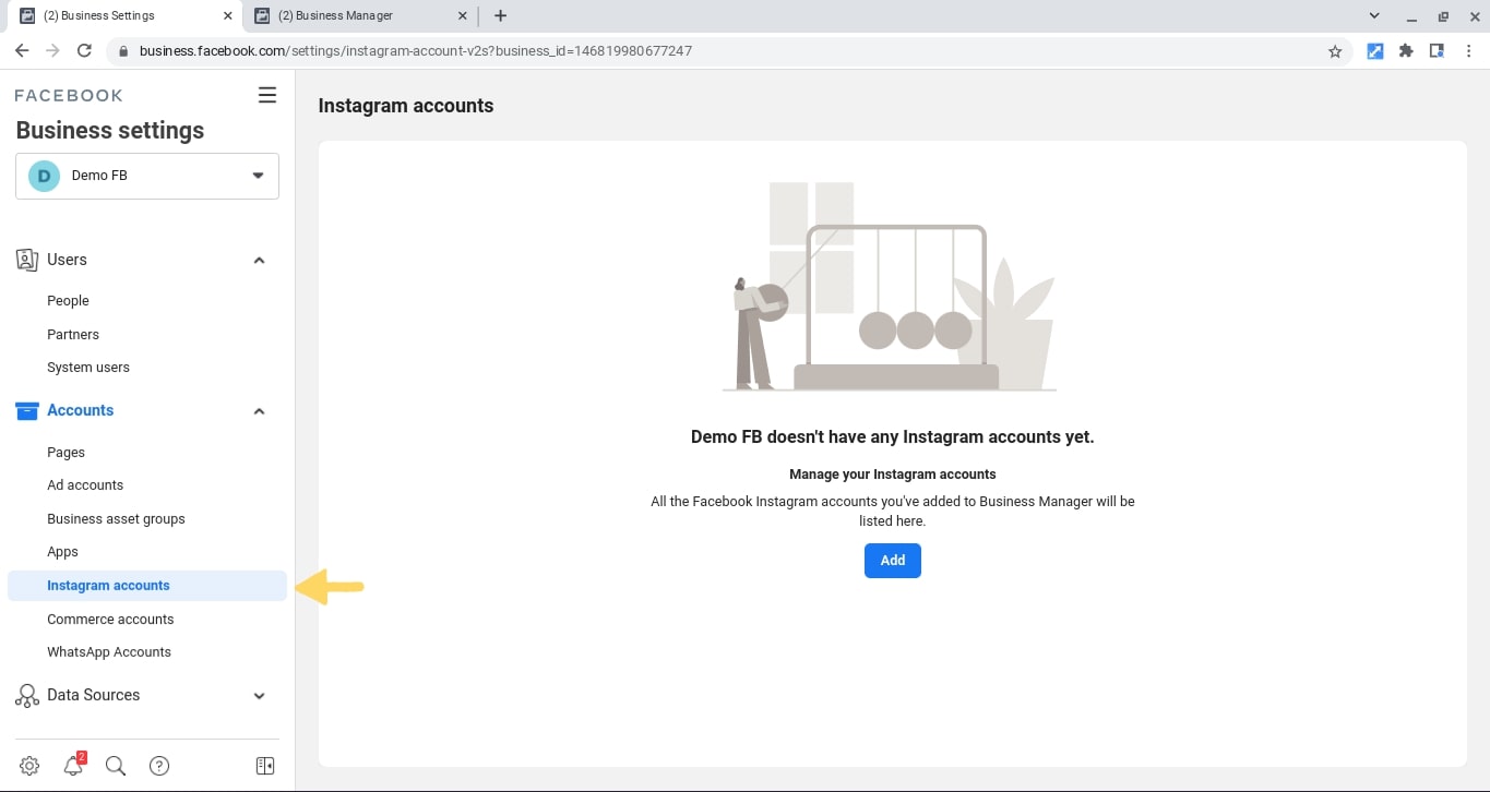 Add instagram accounst in the your Facebook Business Manager Settings under "accounts" 